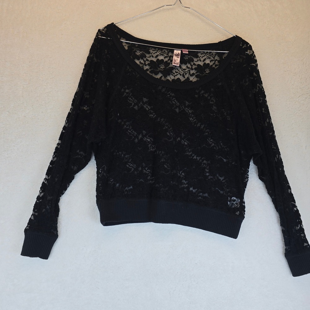 Vintage Y2k Goth Grunge Lace Sheer Layering Crop Top Whimsigoth Coquette Black S